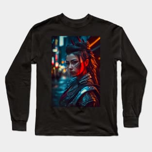 Beautifull women Cyberpunk Samurai Japanese Long Sleeve T-Shirt